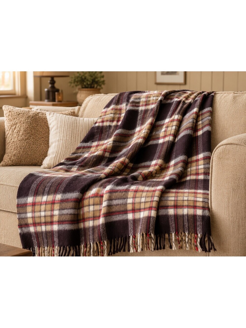 Faribo Wool Plaid Throw Blanket Fall Multicolor Fringe Sofa Bed Warm Cozy Decor